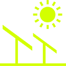 Icona con pannelli solari in un campo, simbolo del servizio di realizzazione impianti fotovoltaici offerto da TERA per conto di Alfaraee S.r.l.